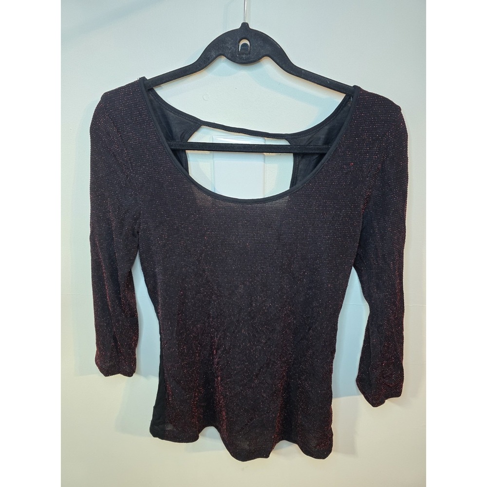 Black Sheer Red Glitter Sparkle Shirt Blouse Top Size M Grunge Indie Goth